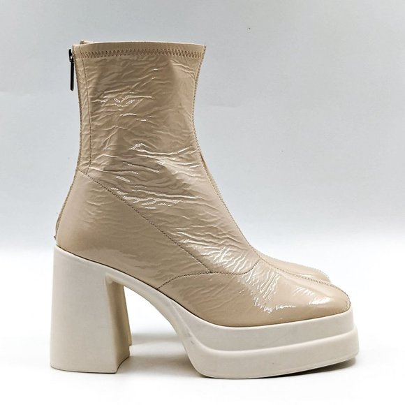 Free People Wmn Double Stack Y2k 90s Platform Cream Leather Boots 7.5US EUR 38 - Picture 10 of 12